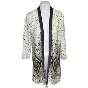 Chicos Travelers Collection  Peacock Feather Foiled 3/4 Sleeve Cardigan Size S